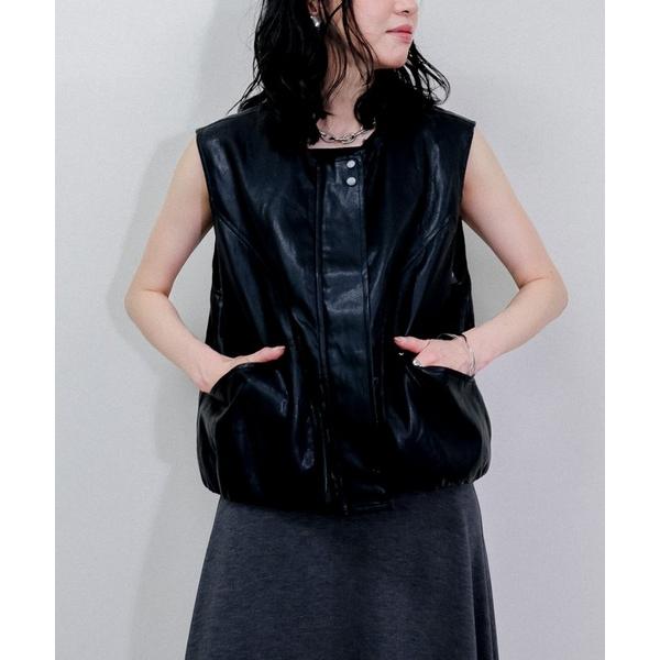 レザージャケット ライダース Fake Leather Vest レディース