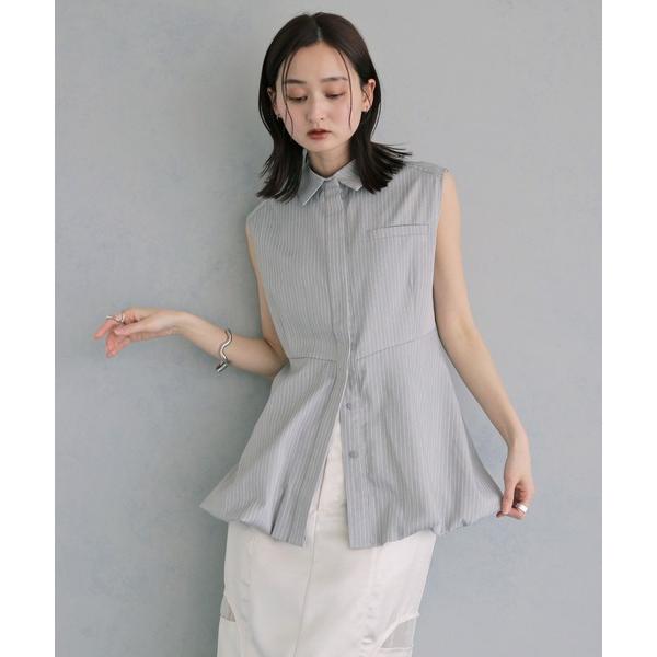 ブラウス シャツ 夏 「＆ｇ'aime 」ノースリーブストライプペプラムシャツ　Sleeveless...