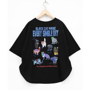 tシャツ 半袖 ScoLar(スカラー) ブラックキャットマジック柄 接触冷感Tシャツ レディース