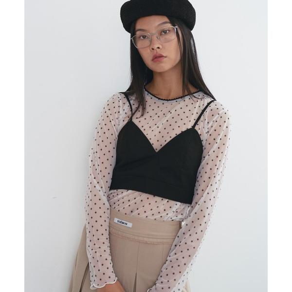 tシャツ Sheer dot long sleeve tops／シアードット長袖トップス レディース