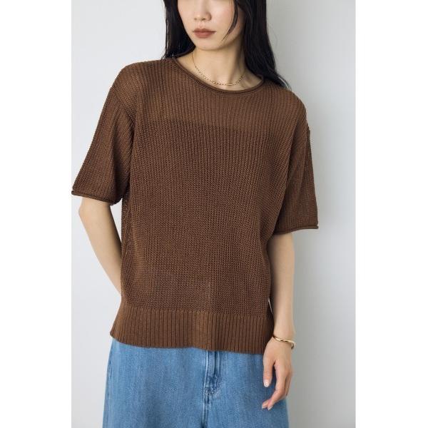 tシャツ 半袖 畔編み半袖ニットトップス レディース
