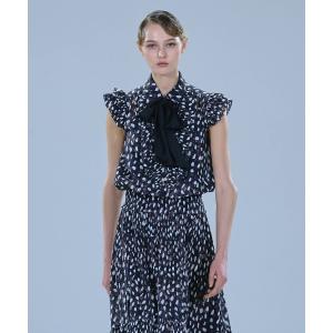 ブラウス シャツ ドットシフォンフリルボウタイブラウス レディース