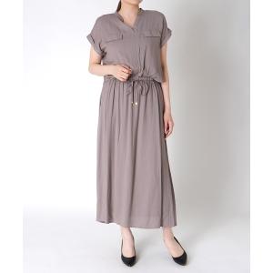 ワンピース 半袖 麻調合繊セパレート風ワンピース
