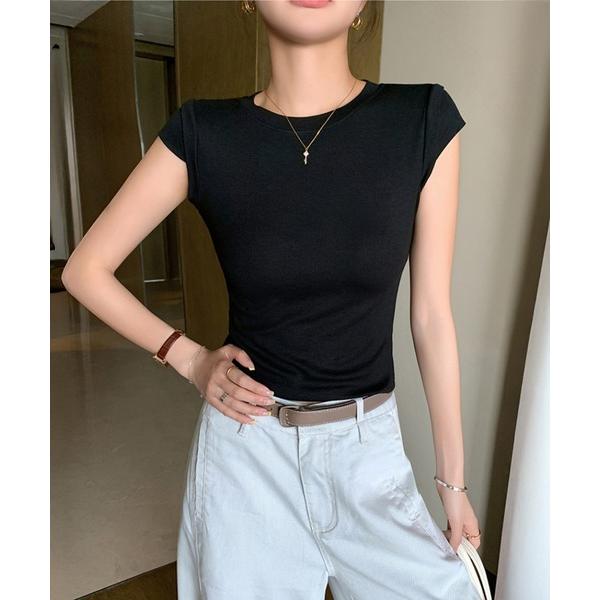 tシャツ 大人リブフレンチスリーブトップス レディース