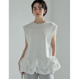 tシャツ 「2026 SUMMER COLLECTION」「MEISM by Re:EDIT」ダンボールウェーブフリル切り替えノースリーブチュニックトップス レディース