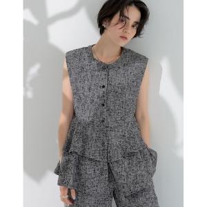 ベスト ジレ 「2026 SUMMER COLLECTION」「MEISM by Re:EDIT」ドビーサマーツイード肩パッド付きペプラムベスト レディース