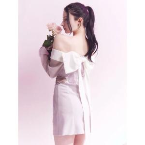 ワンピース サイドビジューレースアップオフショルワンピース