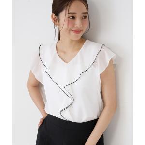 ブラウス シャツ 夏 半袖 「手洗い可／日本製」フリルブラウス レディース