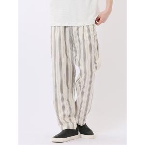ワイドパンツ チノパン パンツ メンズ ややゆったり ワイド アンクル イージー ストライプ柄 リネン混 先染め メンズ