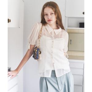 ブラウス シャツ 半袖 ドットチュール＆レースブラウス / Dot Tulle ＆ Lace Blouse レディース