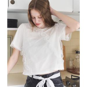 tシャツ 半袖 チュールラッフルディテールTシャツ / Tulle Ruffle Detail T-Shirt レディース