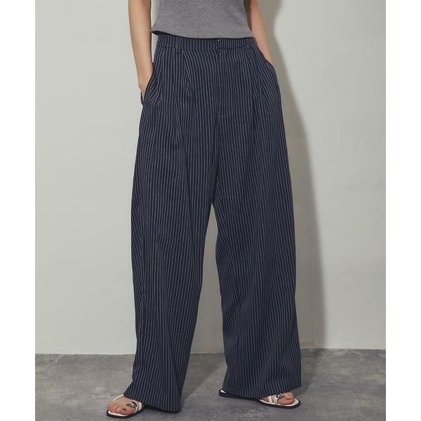 ワイドパンツ スラックス パンツ ストライプタックワイドパンツ レディース