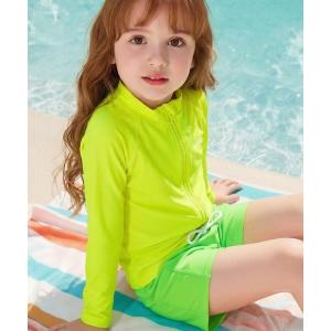 ラッシュガード 「UVカット率99％/UPF50+/水陸両用/男女兼用」長袖 カラフル ロゴ ジップアップ ラッシュガードトップス キッズ キッズ 子供 男の子 女の子
