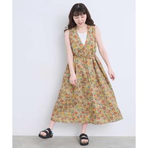 ワンピース 夏 ばらのプリント ノースリーブワンピース　ウエスト紐付き　2WAY仕様