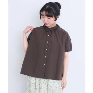 ブラウス シャツ 半袖 さき編みお花　衿のついたブラウス レディース