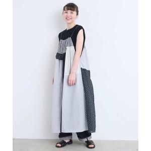 ワンピース 夏 コラージュパッチワーク エプロンワンピース