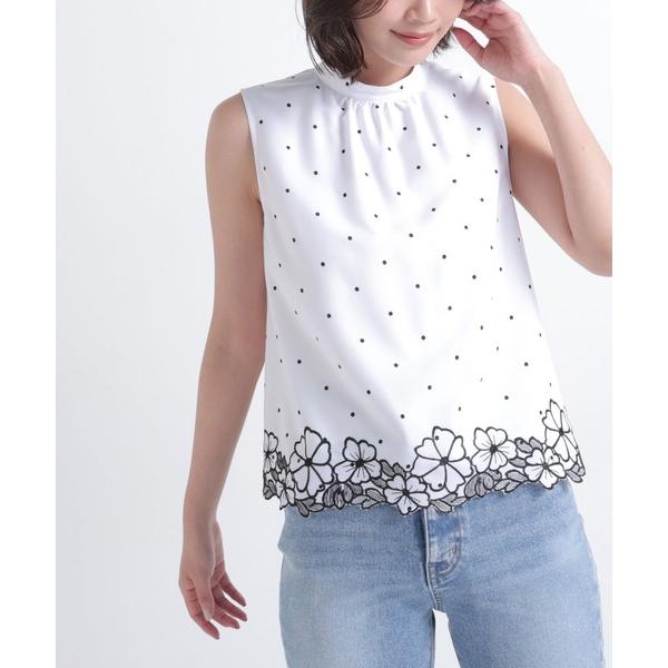 ブラウス シャツ ドットフラワー刺繍ブラウス レディース