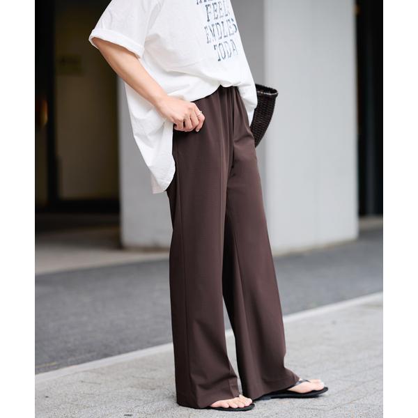 スラックス パンツ トリコットツイルセミフレアパンツ レディース