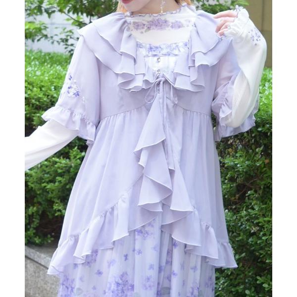 カーディガン 紫陽花刺繍フリルガウン レディース