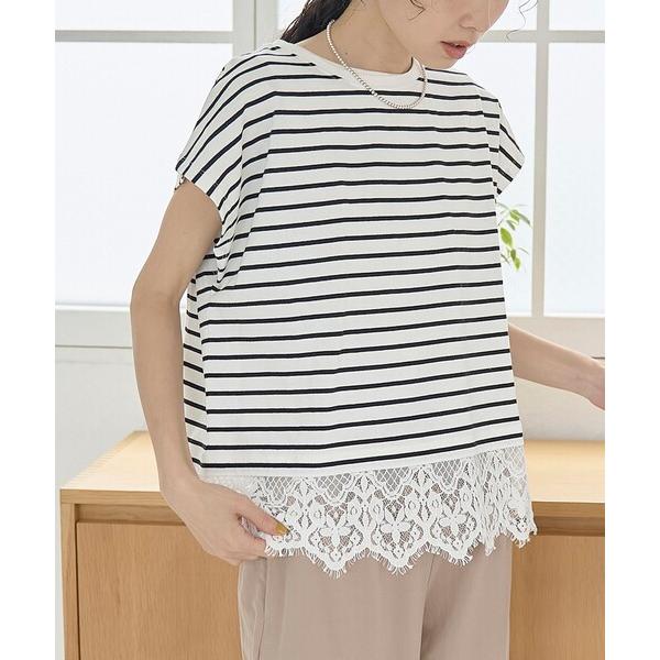tシャツ 半袖 裾レースドッキング フレンチスリーブアソートカットソー レディース
