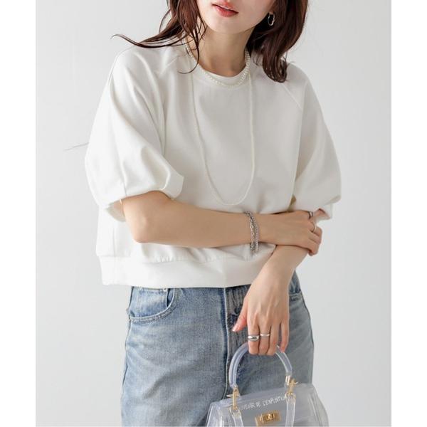 tシャツ 半袖 タックパフスリーブトップス レディース
