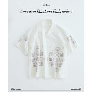 シャツ 半袖 アメリカン バンダナ 刺繍 オープンカラー 半袖シャツ メンズ
