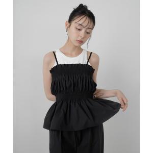 キャミソール 「撥水加工/セットアップ対応」シャーリングギャザーキャミソール