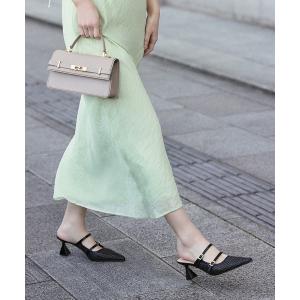 パンプス ミュール ラフィア スカルプチュラルヒール ポインテッドミュール