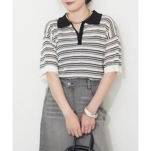 tシャツ 半袖 シアーボーダーポロ レディース