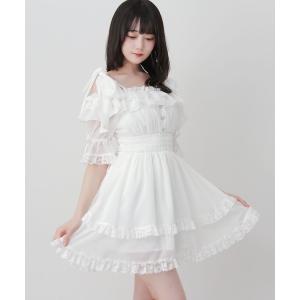 ワンピース リボンオフショルフリルシフォンワンピース