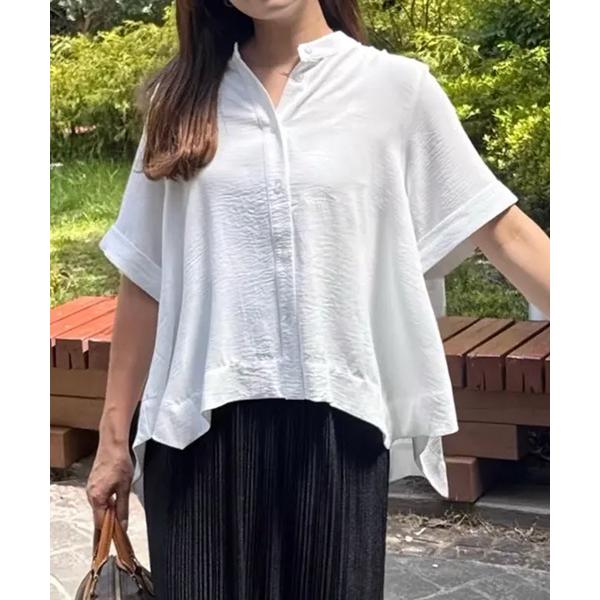 ブラウス シャツ Aラインバンドカラーシャツ レディース