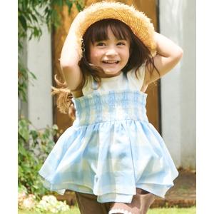 tシャツ 「接触冷感/リンク」ブロックチェックドッキングTシャツ キッズ 子供服 女の子