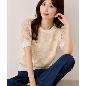 ニット セーター 花柄ラメ半袖プルオーバー レディース