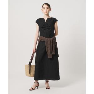 ワンピース リネン シャーリング スキッパー ワンピース ‐ウォッシャブル‐