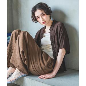 ブラウス シャツ 半袖 フロントシャーリングシャツ レディース