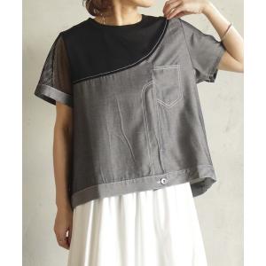 tシャツ 半袖 メッシュ×デザインプルオーバー レディース