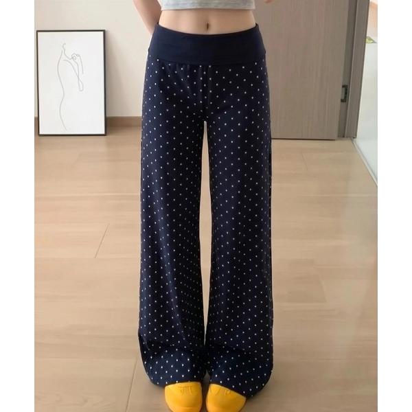 パンツ ドット柄ハイウエストセミフレアパンツ レディース