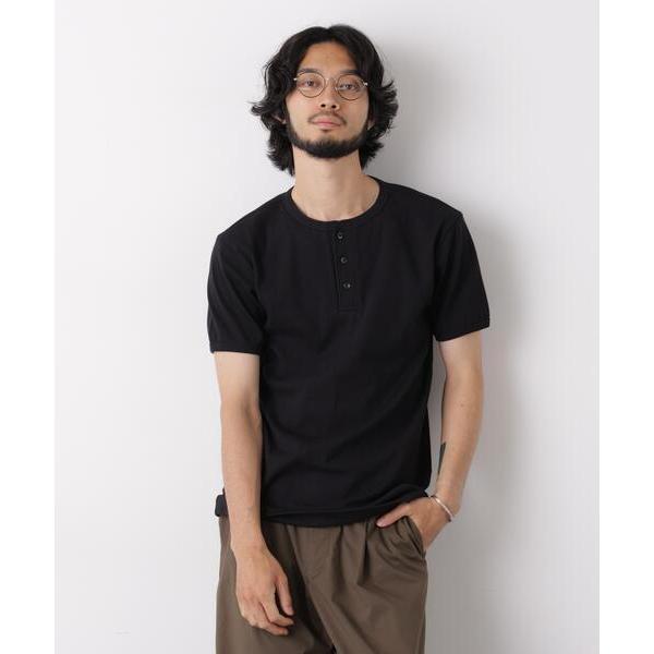 ヘンリーネック tシャツ リブフライスヘンリーTシャツ 半袖 メンズ