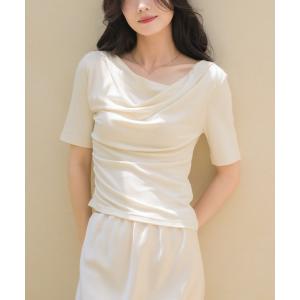 tシャツ 半袖 「税込3，960円？！ベストセラーアイテムから待望の半袖ver.が登場！」オフショルドレープカットトップス レディース