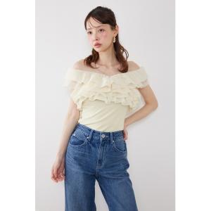 tシャツ オフショルフリルカットトップス　夏服 レディース