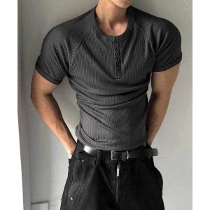 tシャツ マッスルフィットヘンリーネック半袖ニット メンズ レディース