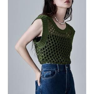 ニット セーター 前後2wayメッシュニットベスト レディース