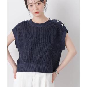 サマーニット ニット セーター テープヤーンショルダーボタンデザインニットベスト レディース