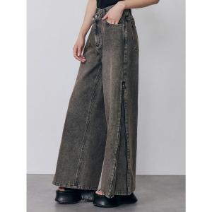 ワイドパンツ ジーンズ デニム デニムパンツ サイドジップクロスウエストデニム　夏服 レディース