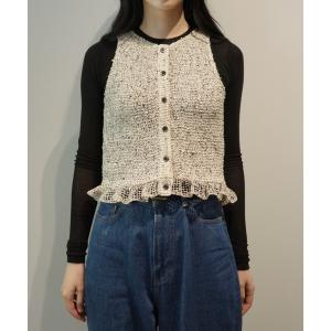 CLANE MIX MESH GATHER NO SLEEVE TOPS レディース