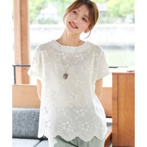 tシャツ 半袖 スカラップレースコンビトップス レディース