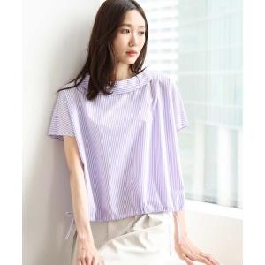 ブラウス シャツ 夏 半袖 「接触冷感/洗える」ロールネック ギャザースリーブブラウス(半袖) レディース