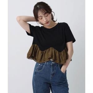 tシャツ 半袖 「NOAHL」ラウンド切替フリルドッキングTシャツ レディース