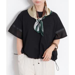 tシャツ 半袖 布帛切り替えシアーショートスリーブドロストTee レディース