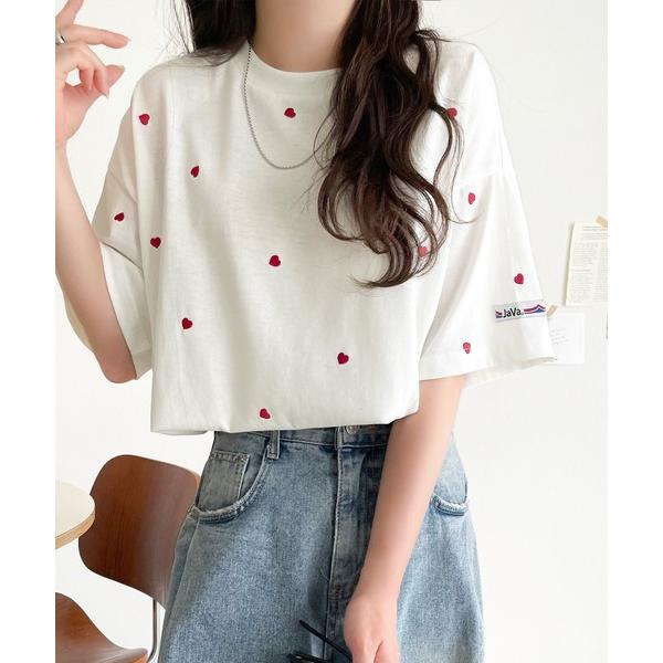 「Java」 半袖Tシャツ X-LARGE ホワイト×レッド レディース